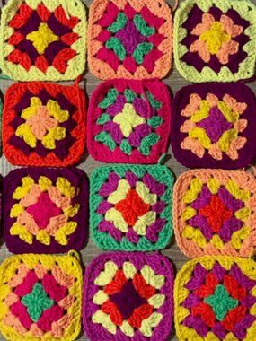 Lot of 20 4.5” Neon Mix Crochet TRADITIONAL GRANNY SQUARES Afghan Blanket